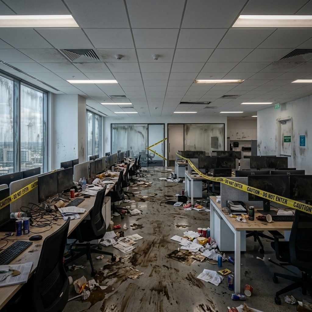 Commercial office space before cleanup