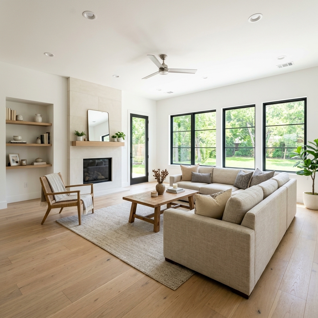 Residential living room after professional cleanup